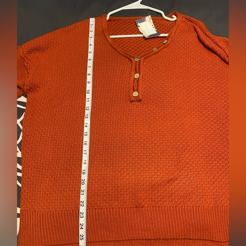 Mountain Valley Trading Button V-neck Knit Sweater Orange Large NWT - Picture 5 of 5